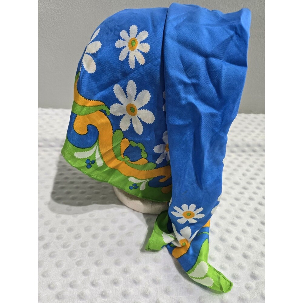 Vintage Ladies Chiffon Scarf Retro 60’s Multicolor Flower Power Boho Hippie 27” - Picture 4 of 10